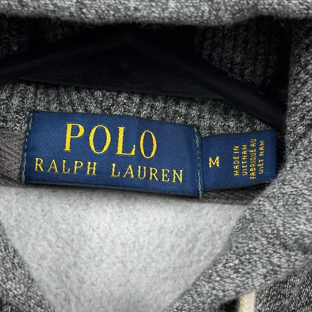 Polo Ralph Lauren Hoodie Mens Medium Gray Full Zip Thermal Lined Hood Fleece